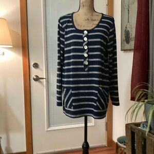 Soft Surroundings striped sweater Navy/Gray Sz L w/ 2 pockets